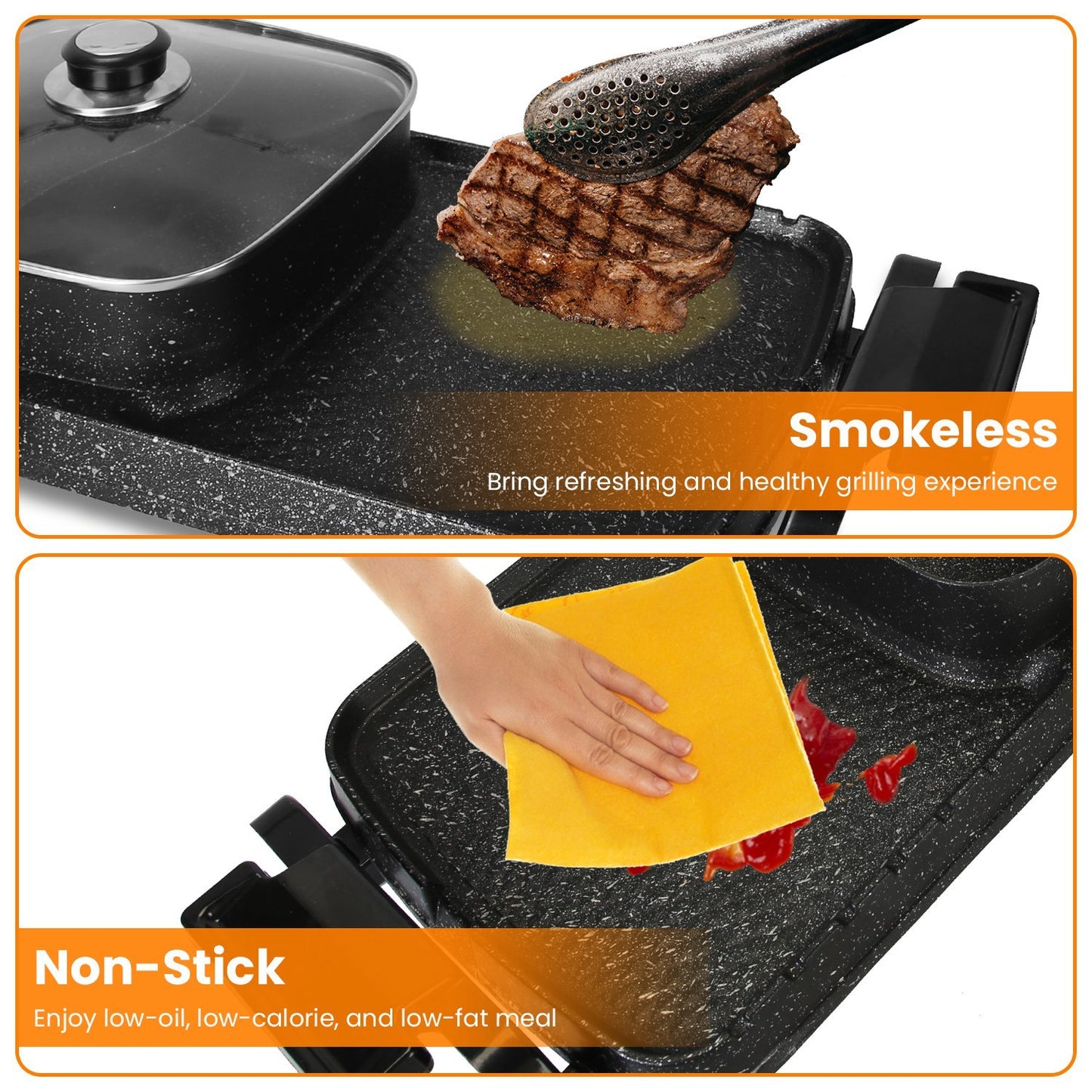 2-in-1 Electric Hot Pot With Grill 2800W Smokeless Non-Stick Korean BBQ Grill Shabu Shabu Hot Pot Combo With Independent Temperature Control 5 Gears Firepower For 3-10 People