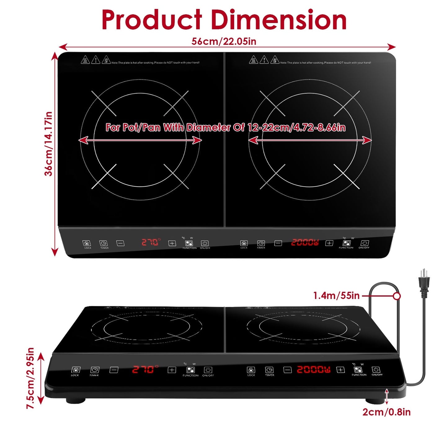 Dual Burner Induction Cooktop Portable Double Induction Cooker Electric Stove Countertop Hot Plate With 9 Power 9 Temperature 3H Timer
