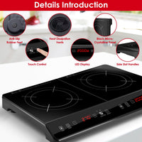 Dual Burner Induction Cooktop Portable Double Induction Cooker Electric Stove Countertop Hot Plate With 9 Power 9 Temperature 3H Timer