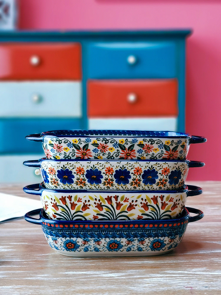 Бытовые прямоугольные керамические противни в ретро-стиле