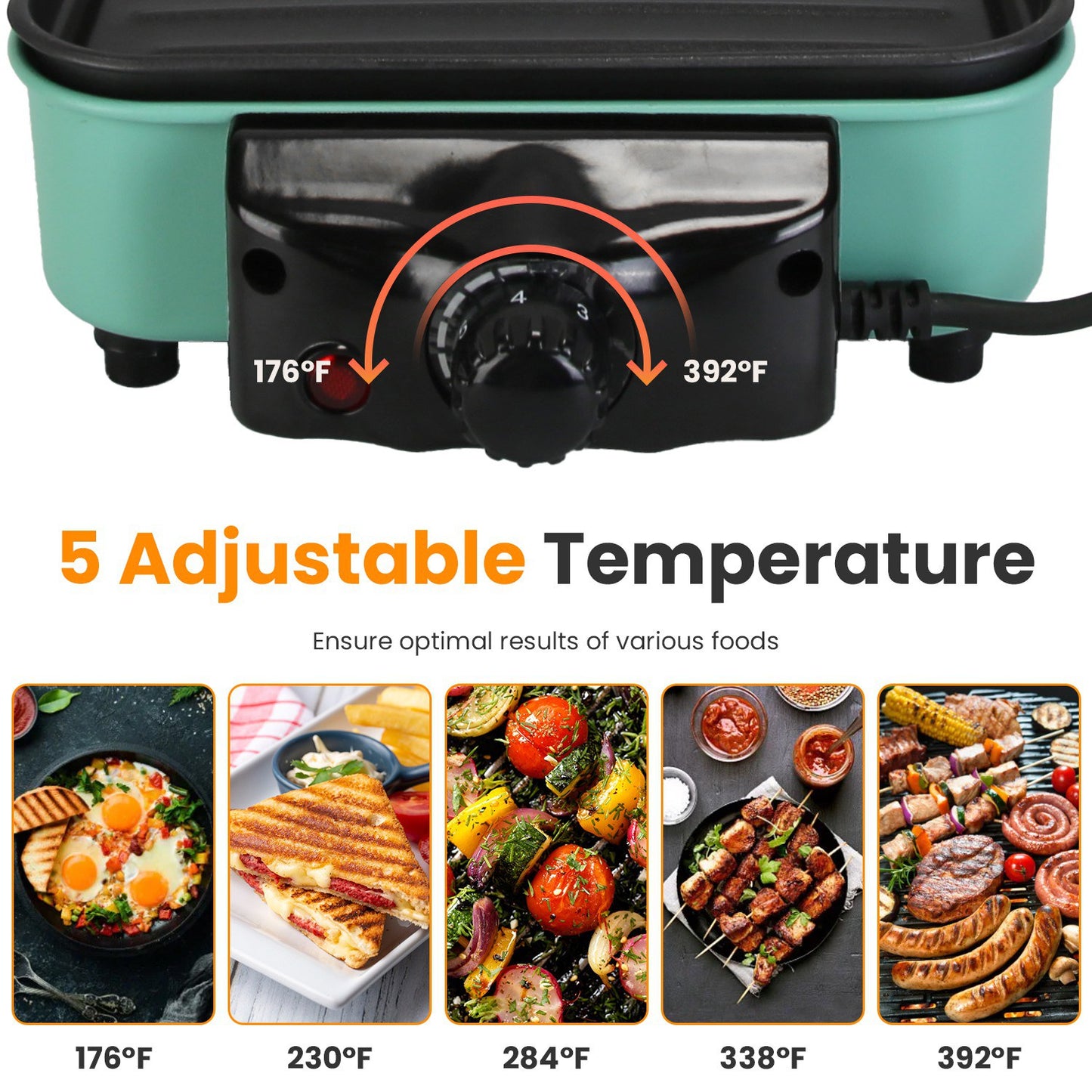 2-In-1 Electric BBQ Gill With Grill Net Removable Plate 5 Temperature Control 3 Small Trays Dishwasher Safe
