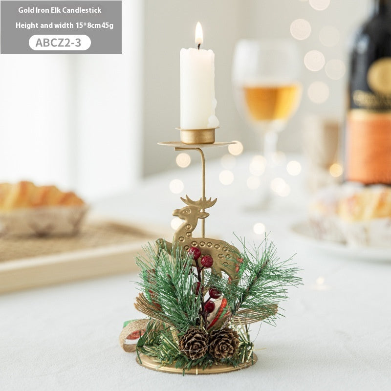 Golden Wrought Iron Christmas Candleholder Decoration