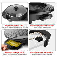 Electric 2-in-1 Hotpot BBQ Grill Oven Smokeless Barbecue Cooking Pan