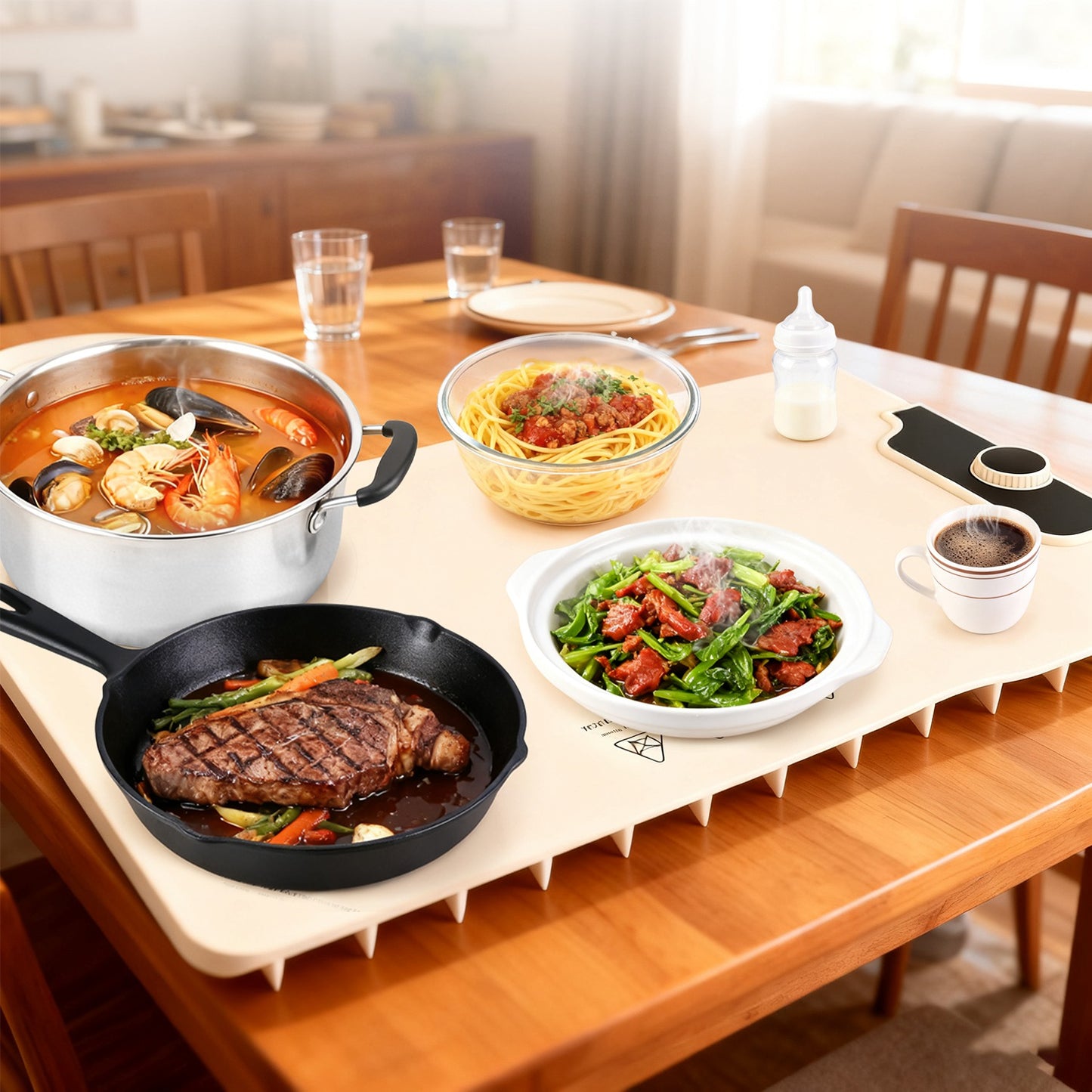Fast Heating Roll-up Silicone Food Warming Mat With 14 Temp Levels 10Hrs Timer