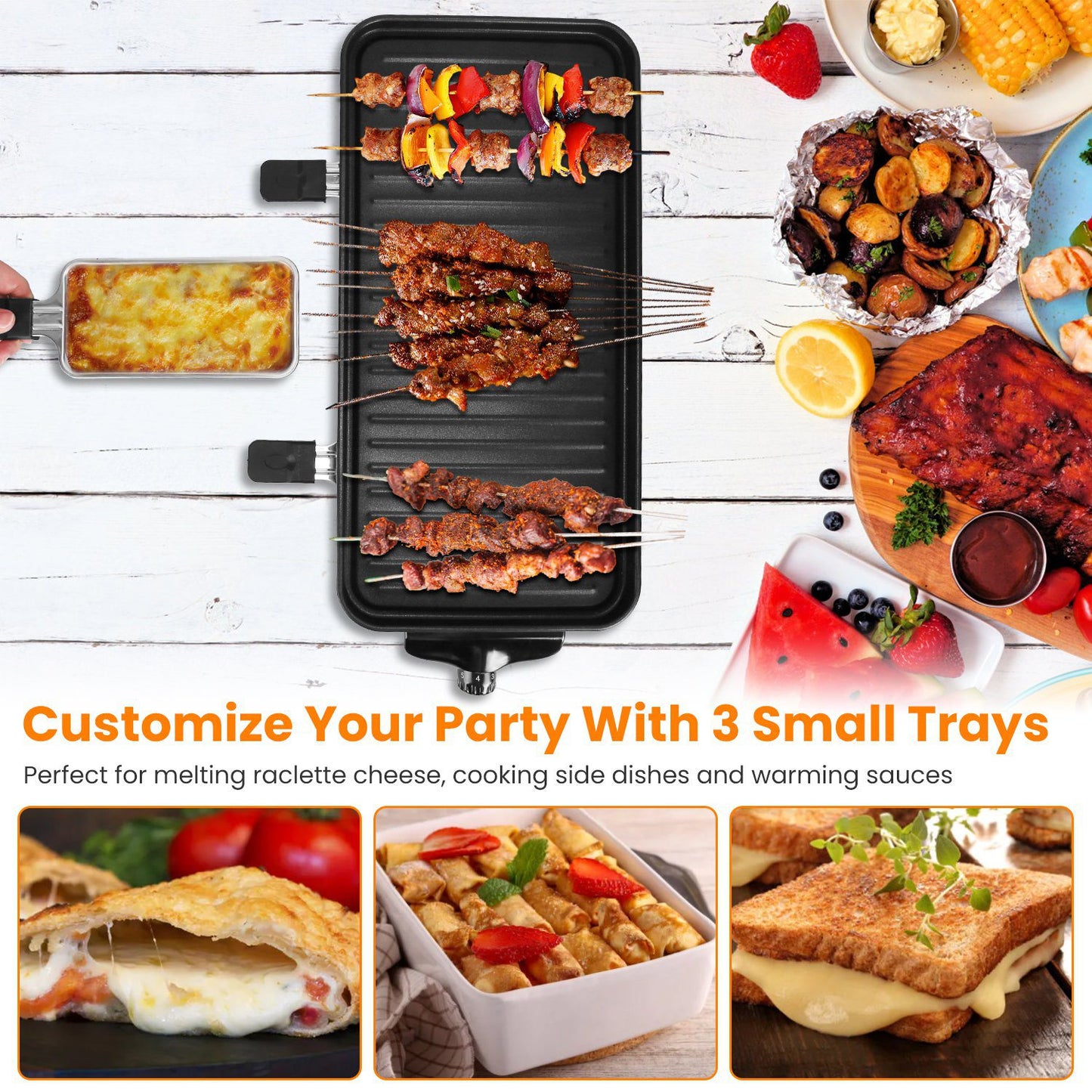 2-In-1 Electric BBQ Gill With Grill Net Removable Plate 5 Temperature Control 3 Small Trays Dishwasher Safe
