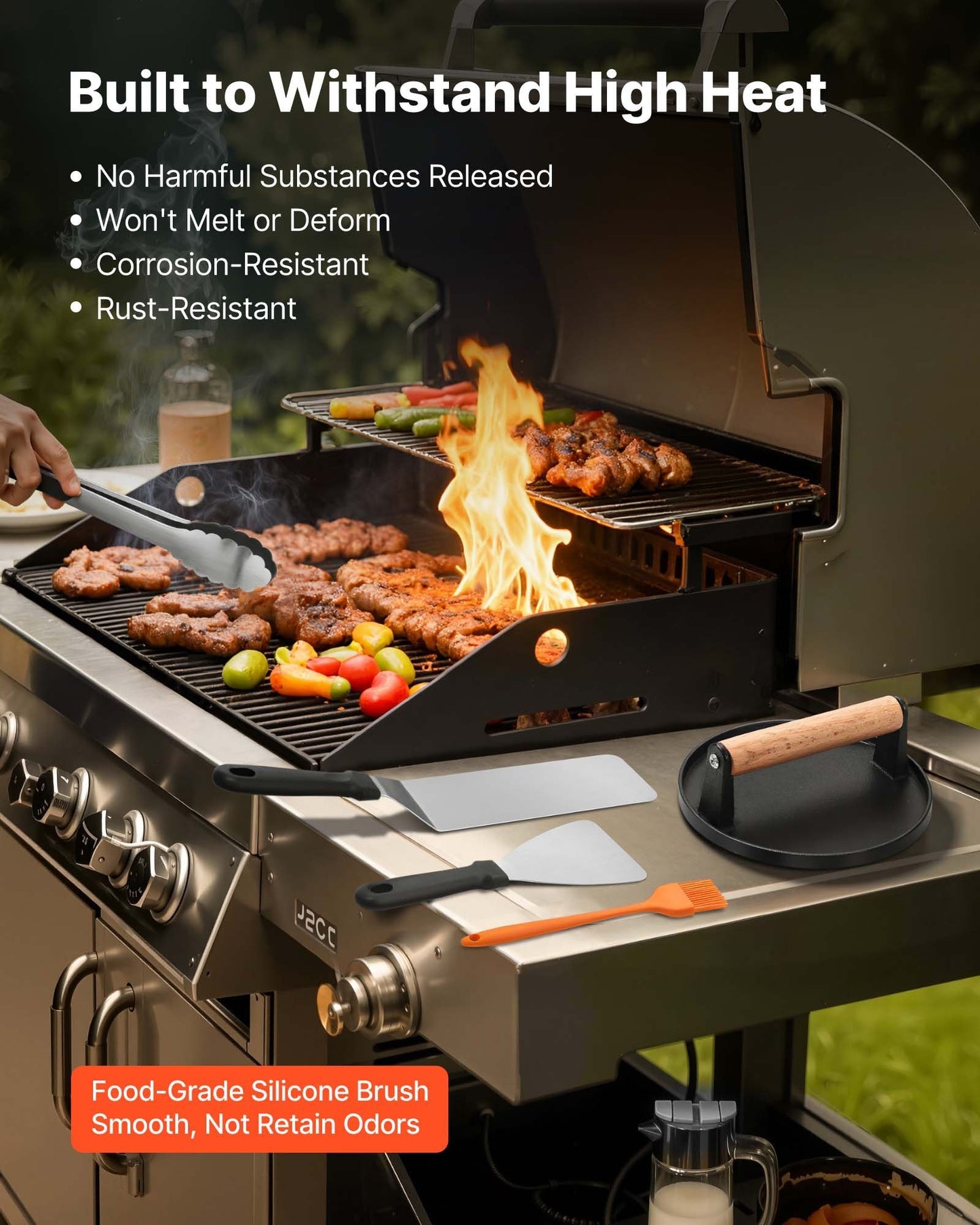Набор инструментов для барбекю из 28 предметов: решетка из нержавеющей стали, лопатка для гриля с плоской крышкой
