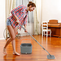 Spin Mop and Bucket System with Dual Compartment Mop Bucket, Thick Washable Microfiber Mop Pads for Home Cleaning