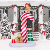 8.2ft Inflatable Giant Candy Cane With Gingerbread Man Glow Up with Built-in LED Lights for Outdoor Garden Christmas Decor Display