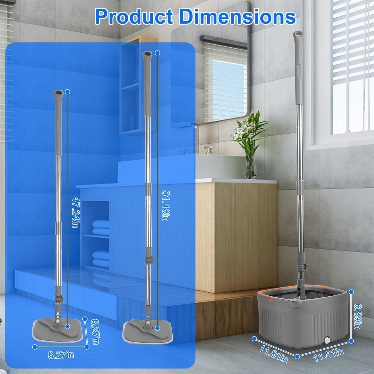 Spin Mop and Bucket System with Dual Compartment Mop Bucket, Thick Washable Microfiber Mop Pads for Home Cleaning