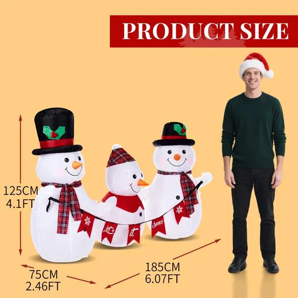 6.2ft 3-piece Inflatable Snowman Family Glow Up with Built-in LED Lights For Outdoor Garden Christmas Decor