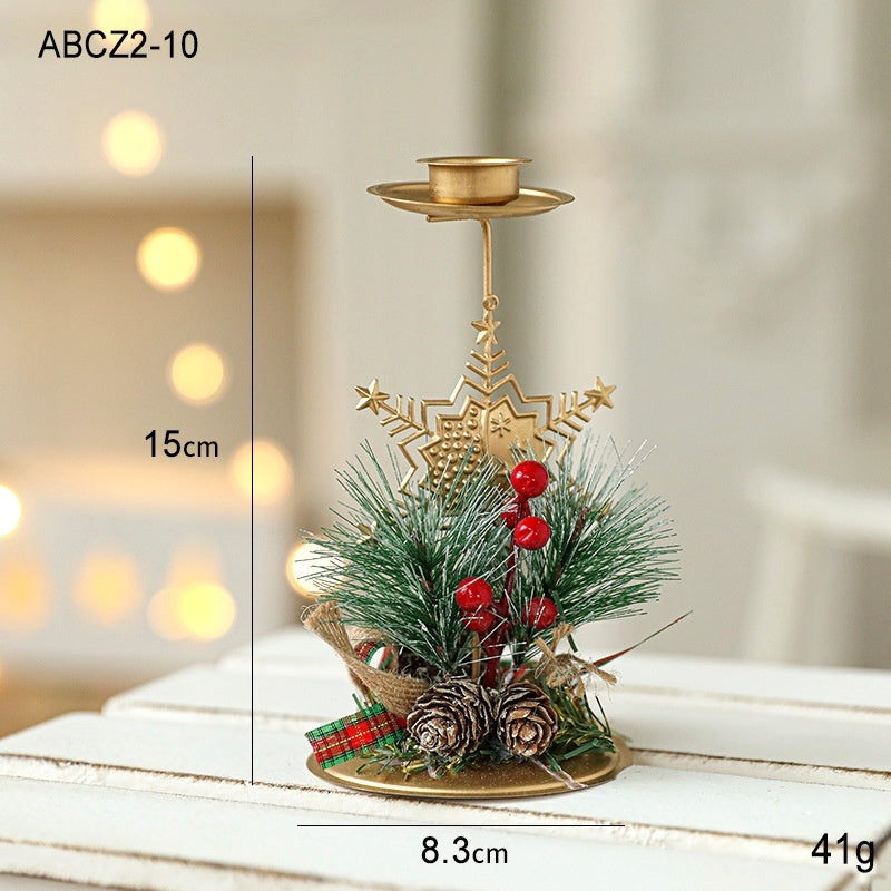 Golden Wrought Iron Christmas Candleholder Decoration
