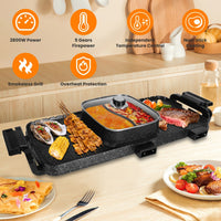 2-in-1 Electric Hot Pot With Grill 2800W Smokeless Non-Stick Korean BBQ Grill Shabu Shabu Hot Pot Combo With Independent Temperature Control 5 Gears Firepower For 3-10 People