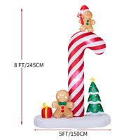 8.2ft Inflatable Giant Candy Cane With Gingerbread Man Glow Up with Built-in LED Lights for Outdoor Garden Christmas Decor Display