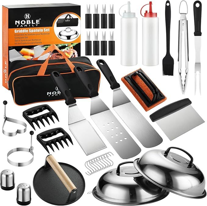 38-piece Griddle Accessories Kit, Professional Grill Tools Set For Outdoor Barbecue, Stainless Steel Griddle Spatula Set with Tongs, Smash Burger Press, Carry Bag, Perfect Grilling Gifts