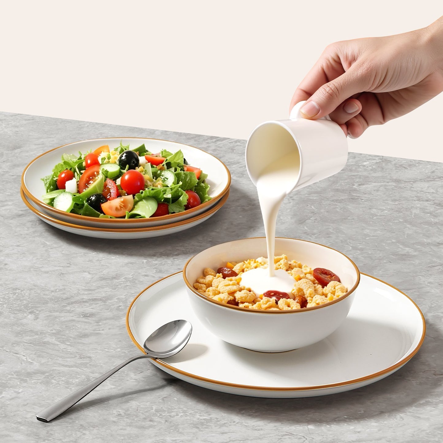 18-piece Ceramic Plates and Bowls Dinnerware Set