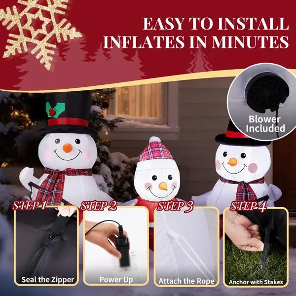 6.2ft 3-piece Inflatable Snowman Family Glow Up with Built-in LED Lights For Outdoor Garden Christmas Decor