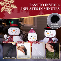 6.2ft 3-piece Inflatable Snowman Family Glow Up with Built-in LED Lights For Outdoor Garden Christmas Decor