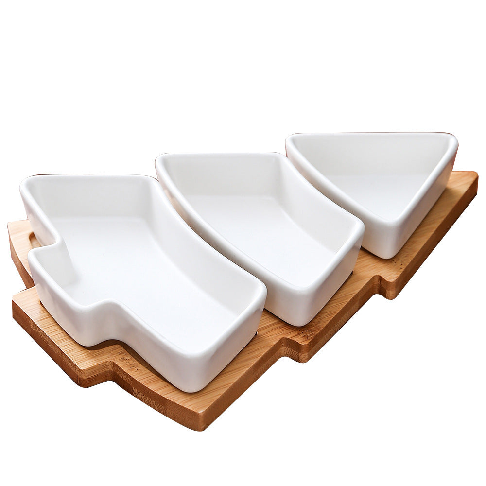 北欧风三格圣诞树陶瓷零食碟水果糖果盘