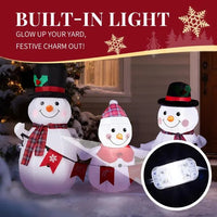 6.2ft 3-piece Inflatable Snowman Family Glow Up with Built-in LED Lights For Outdoor Garden Christmas Decor