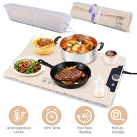 Fast Heating Roll-up Silicone Food Warming Mat With 14 Temp Levels 10Hrs Timer