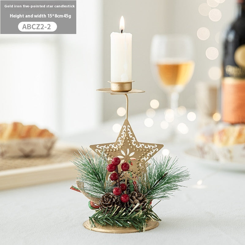 Golden Wrought Iron Christmas Candleholder Decoration