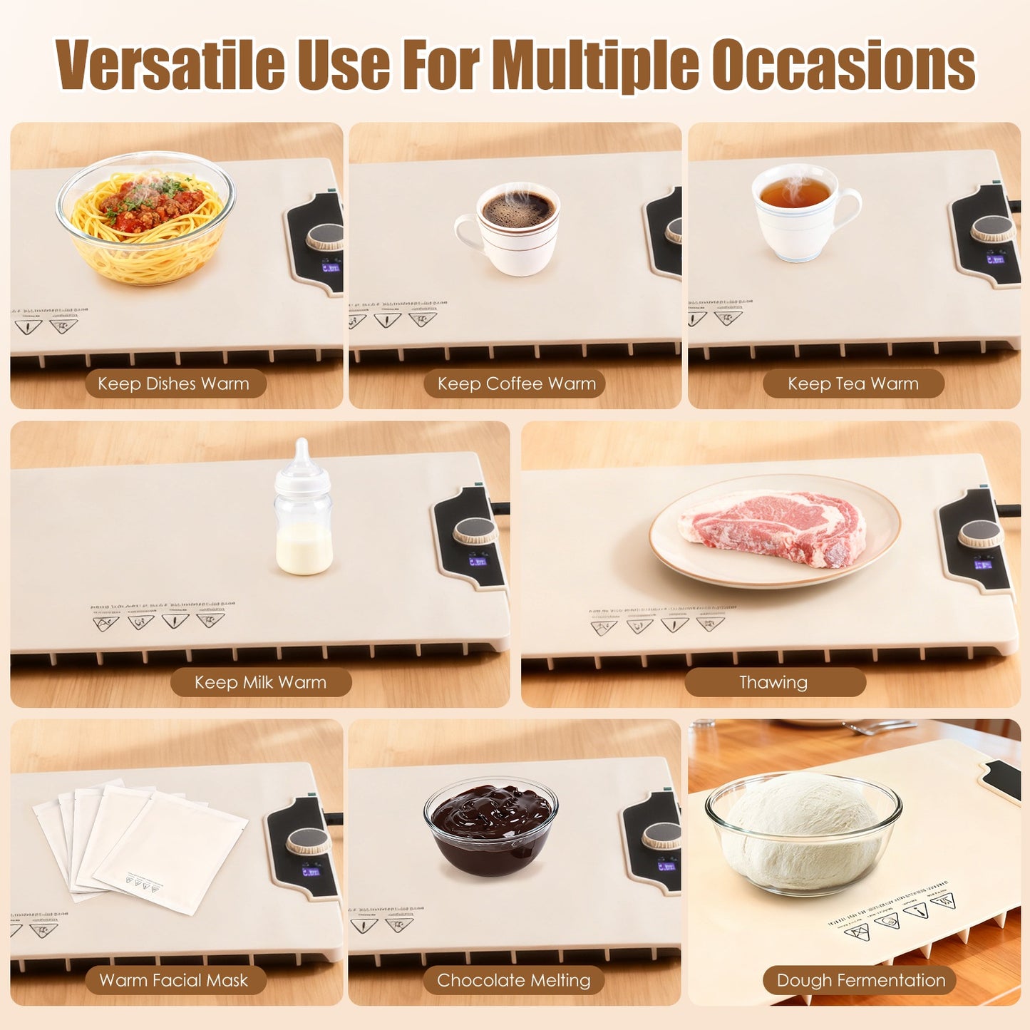 Fast Heating Roll-up Silicone Food Warming Mat With 14 Temp Levels 10Hrs Timer