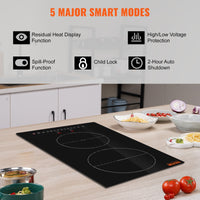 Dual Burner Electric Induction Stove Top, Built-in Magnetic Cooktop 3000W, 9 Heating Level Multifunctional Burner, LED Touch Screen  Child Lock & Over-Temperature Protection