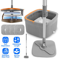 Spin Mop and Bucket System with Dual Compartment Mop Bucket, Thick Washable Microfiber Mop Pads for Home Cleaning