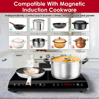 Dual Burner Induction Cooktop Portable Double Induction Cooker Electric Stove Countertop Hot Plate With 9 Power 9 Temperature 3H Timer