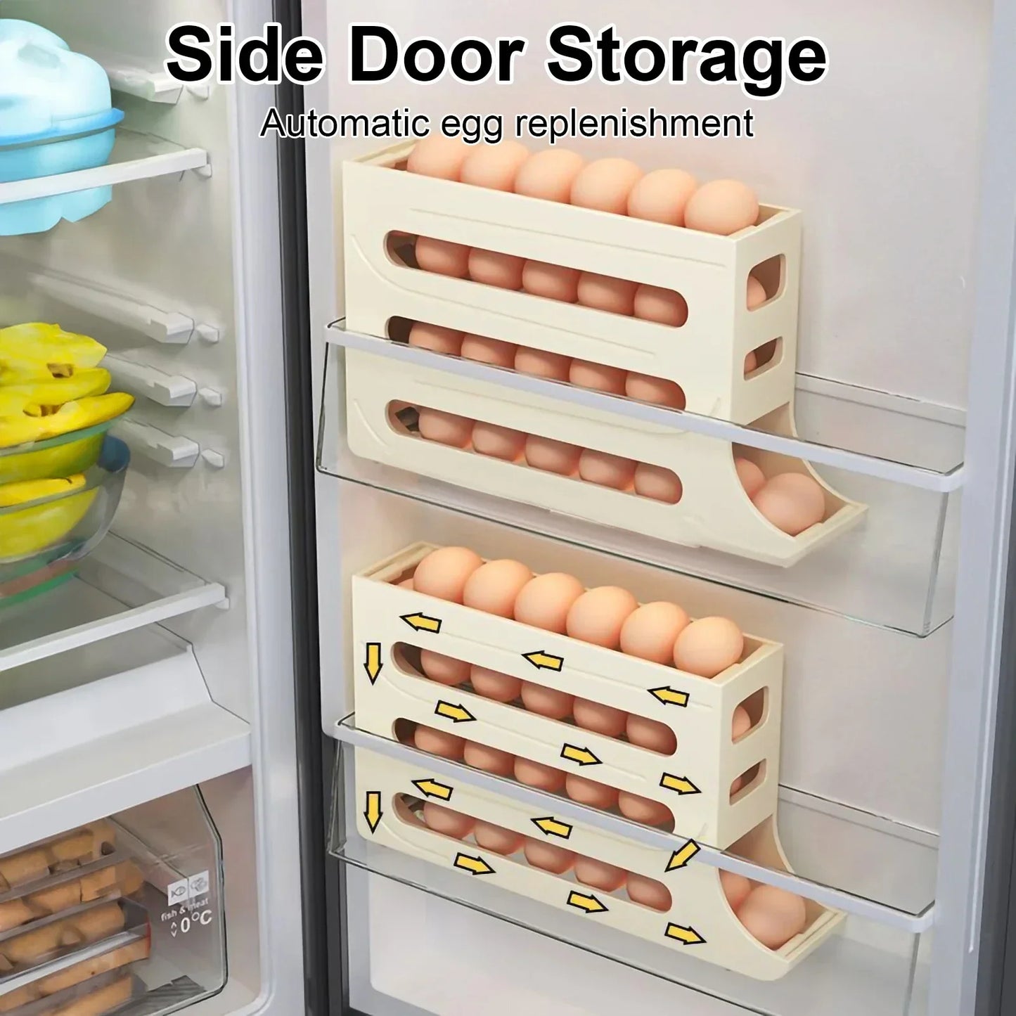 4-Layer Automatic Egg Roller Sliding Egg Storage Tray for Refrigerator