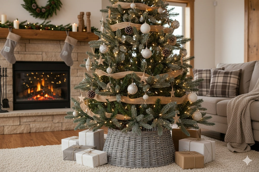 乡村风编织柳条圣诞树领，农舍节日装饰