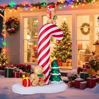 8.2ft Inflatable Giant Candy Cane With Gingerbread Man Glow Up with Built-in LED Lights for Outdoor Garden Christmas Decor Display