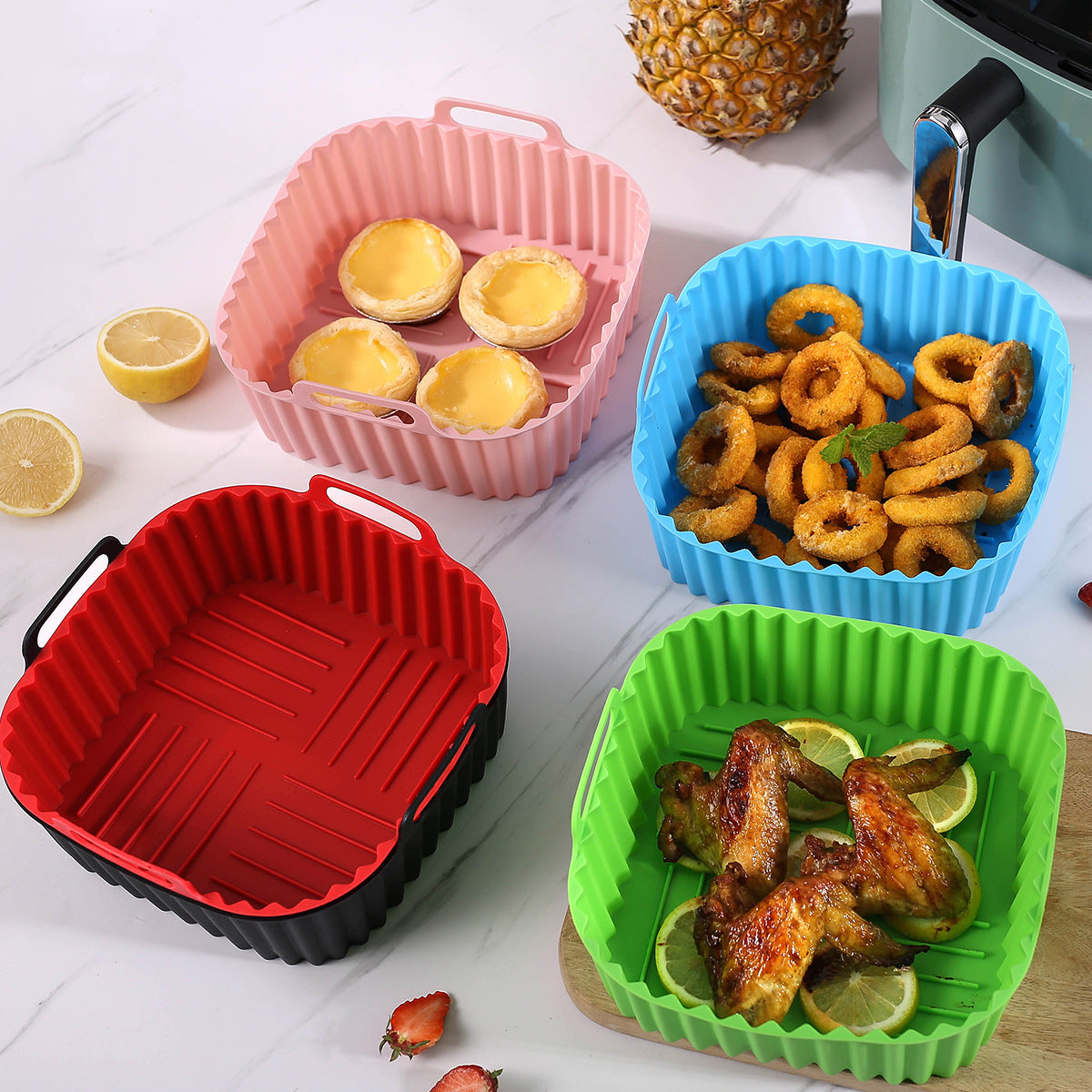 Multicolour Silicon Square Tray For Air Fryer