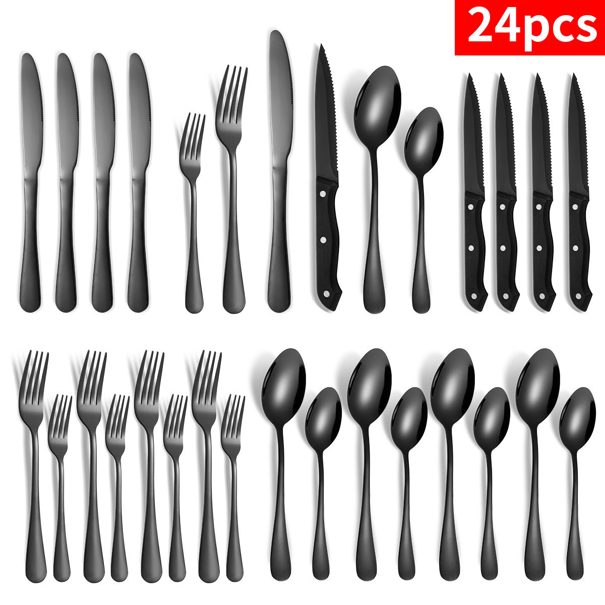 24-piece Stainless Steel Knife Fork And Spoon Serving Hotel Steak Tableware Set