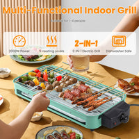2-In-1 Electric BBQ Gill With Grill Net Removable Plate 5 Temperature Control 3 Small Trays Dishwasher Safe