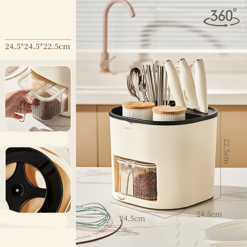 360-degree Rotational 4-compartment Kitchen Storage Multifunctional Large-capacity Chopstick Spoon Storage Holder Cutlery Knife Fork Kitchen Tools