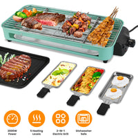 2-In-1 Electric BBQ Gill With Grill Net Removable Plate 5 Temperature Control 3 Small Trays Dishwasher Safe