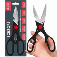 Food Scissors with Walnut Tongs, Bottle Opener, Can Opener, Vegetable Cutting