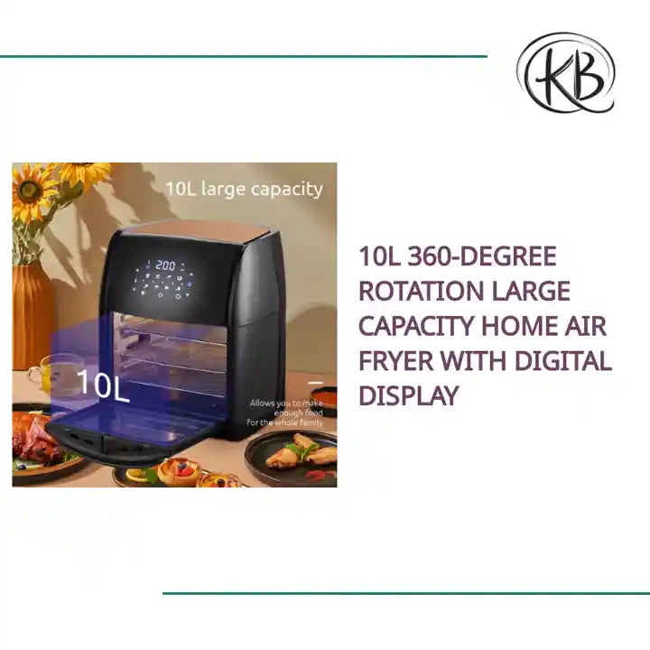 10L 360-degree Rotation Large Capacity Home Air Fryer with Digital Display by@Outfy
